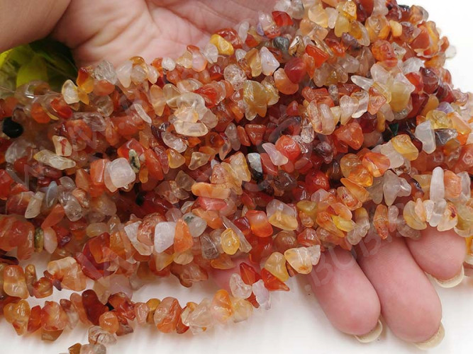 Крошка (галтовка) каменная 016 5-9мм Карнелиан (Сердолик) натуральный (камни) (нить 43-45см)