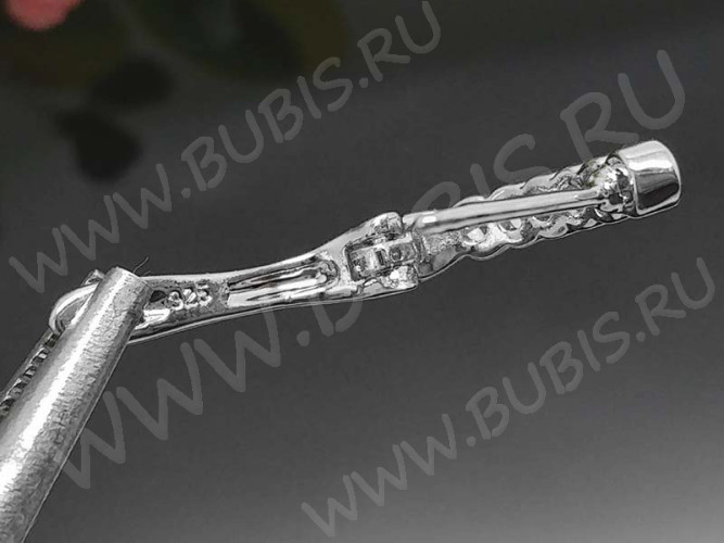 Швензы с английским замком №43 серебро с пробой 925 и кубическим цирконием 18*12*2,8мм цвет платины и прозрачный (Sterling Silver с родиевым покрытием) (1 пара)