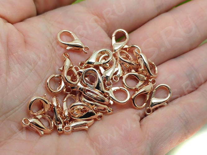 (СКИДКИ!!!) Замочек карабин №060 средний 14*8*3,5мм св.розовое золото (сплав) (10шт.)