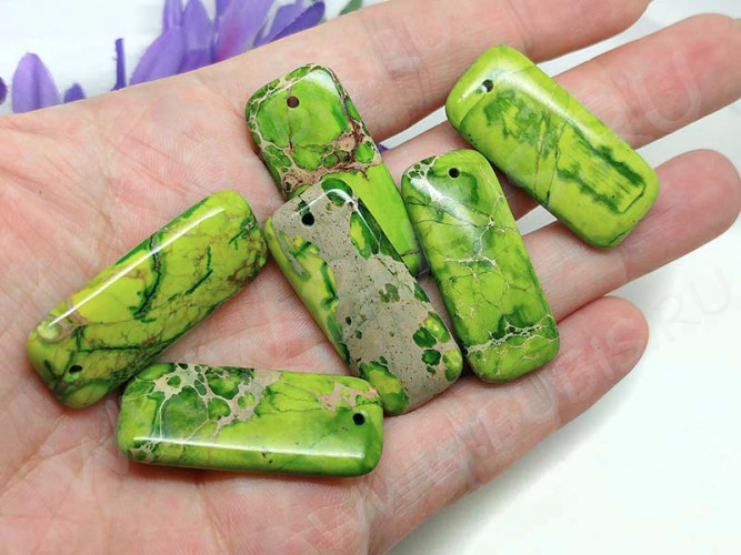 Кулон 0869 Прямоугольник 35*15*6мм Варисцит салатовый (камни)