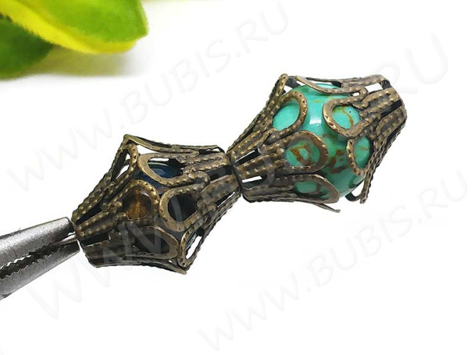 (СКИДКИ!!!) Шапочка тонкая 063 ажурная Конус широкий 15*15*9мм античная бронза (Iron) (имитация скани) (10шт.)