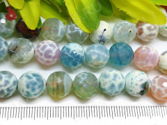 (ОПТ) Бусина округлая ГРАНЁНАЯ 10мм Агат кракле Огненный микс пастельный (камни) (НИТЬ)