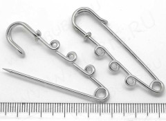 Основа (заготовка) для броши №16 булавка большая с 3мя кольцами-петельками 52,5*15,5*6мм цвет платины (Iron)