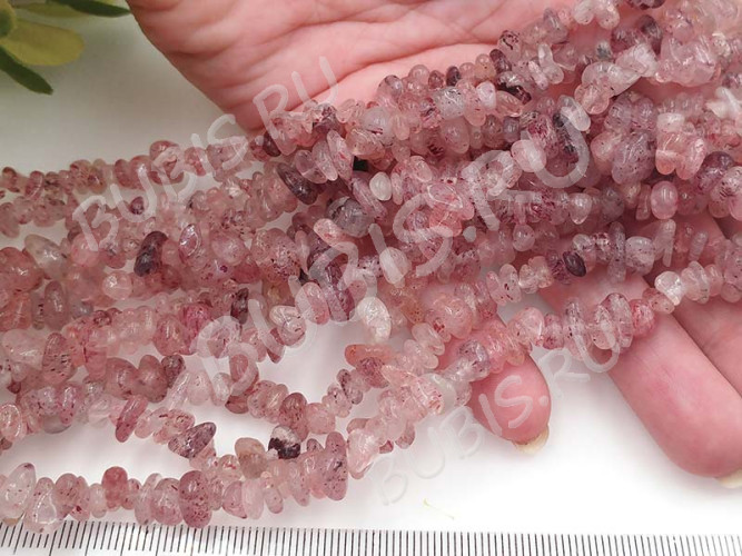 Крошка (галтовка) каменная 185 5-9мм кварц клубничный натуральный (камни) (нить 43-45см)