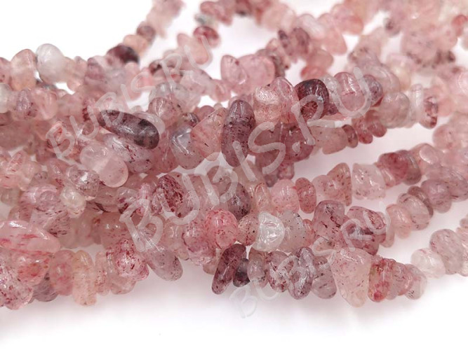 Крошка (галтовка) каменная 185 5-9мм кварц клубничный натуральный (камни) (нить 43-45см)