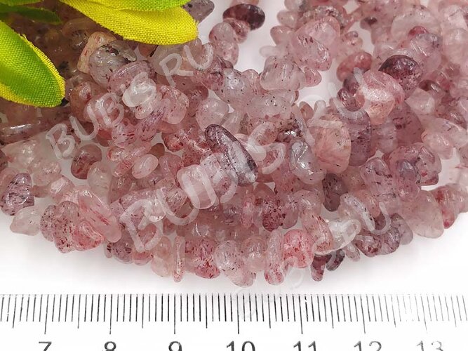 Крошка (галтовка) каменная 185 5-9мм кварц клубничный натуральный (камни) (нить 43-45см)