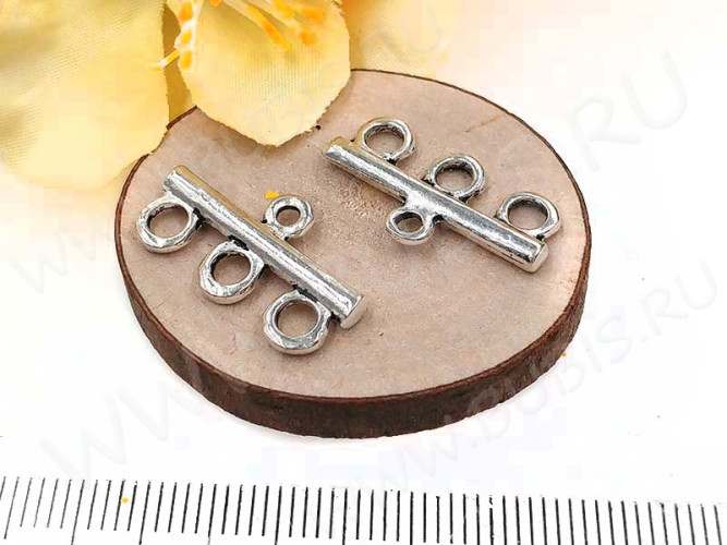 311 Коннектор классика на 3 нити 21*12*2,5мм античное серебро (литьё)