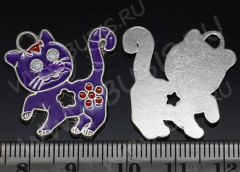 Подвеска Кошка 44 с цветочком 25*24,5*1,5мм лиловая (цветные подвески)