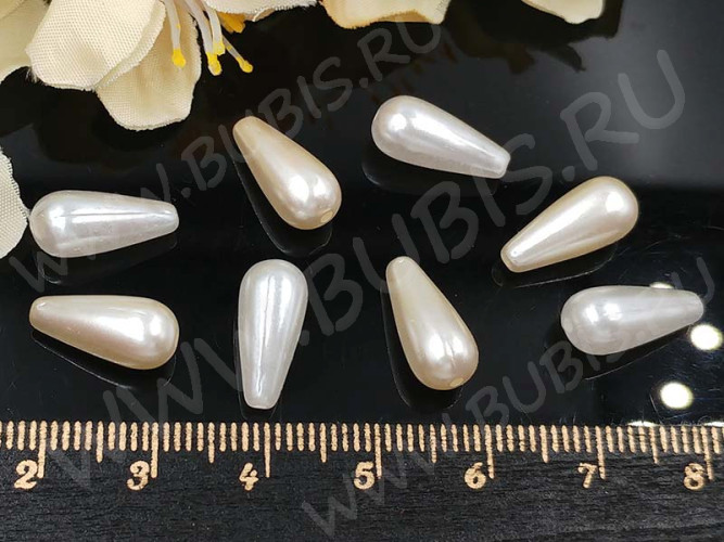 (СКИДКИ!!!) Бусина акриловая Капелька 05 14*6*6мм МИКС белых и айвори жемчужных (акрил) (50шт.)