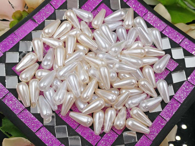 (СКИДКИ!!!) Бусина акриловая Капелька 05 14*6*6мм МИКС белых и айвори жемчужных (акрил) (50шт.)