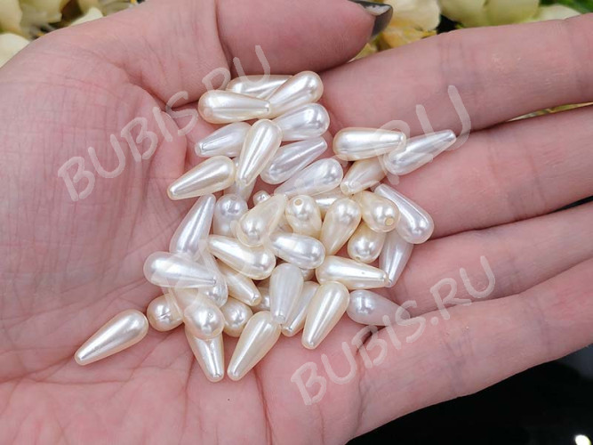 (СКИДКИ!!!) Бусина акриловая Капелька 05 14*6*6мм МИКС белых и айвори жемчужных (акрил) (50шт.)