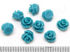 Кабошон декоративный 13 Розочка 7,5*6,5*5,5мм голубо-бирюзовая непрозрачная (резин)