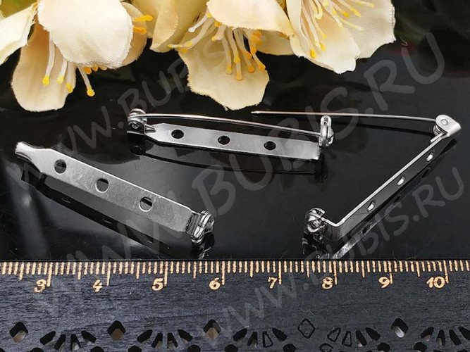 (СКИДКИ!!!) Основа (заготовка) для броши №106 Булавка 3 отверстия с замочком 40*6*5мм цвет платины (Iron)(10шт)