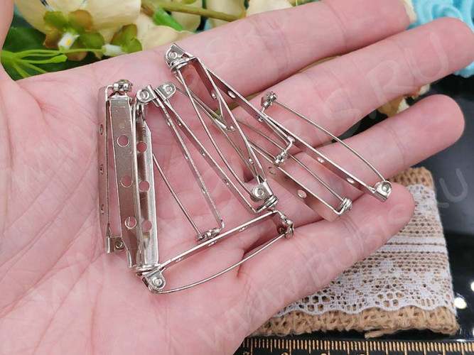 (СКИДКИ!!!) Основа (заготовка) для броши №106 Булавка 3 отверстия с замочком 40*6*5мм цвет платины (Iron)(10шт)