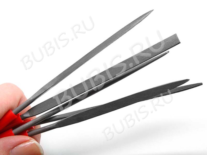 Надфиль (мелкий напильник) 03 Набор Комплект 14см с красными ручками  (инструменты для бижутерии) (5шт.)