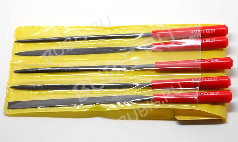 Надфиль (мелкий напильник) 03 Набор Комплект 14см с красными ручками  (инструменты для бижутерии) (5шт.)