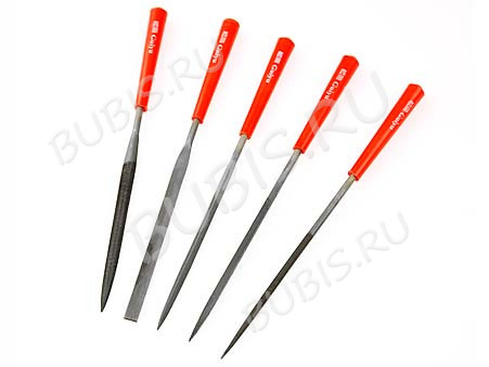 Надфиль (мелкий напильник) 03 Набор Комплект 14см с красными ручками  (инструменты для бижутерии) (5шт.)