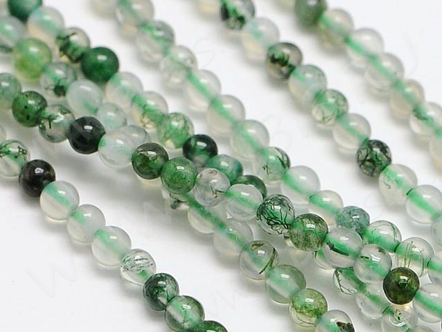 (ОПТ) Бусина округлая 2мм бисер Агат Моховой прозрачно-зелёный натуральный (камни) (НИТЬ)