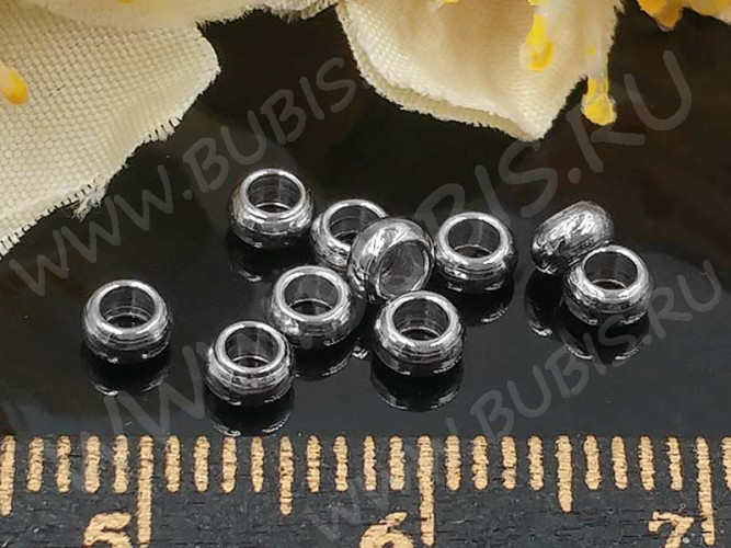 (СКИДКИ!!!) Бусина 164 Рондель 3,5*2мм цвет платины (Хирургическая сталь) (10шт)