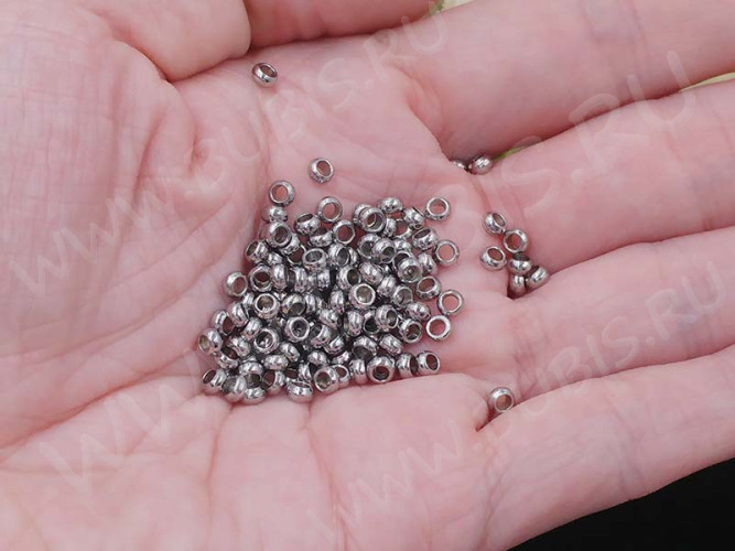 (СКИДКИ!!!) Бусина 164 Рондель 3,5*2мм цвет платины (Хирургическая сталь) (10шт)