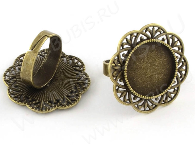 Основа (заготовка) для кольца 157 17мм с ажурным сеттингом круг 18*18мм античная бронза (литьё и Iron)
