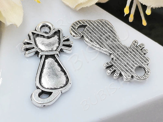 Подвеска Кошка 55 22*12*1,7мм античное серебро (литьё)