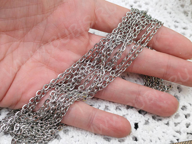 Цепочка S23 Ювелирная сталь с плоским звеном 4*3*0,6мм цвет платины (Хирургическая сталь) (50см)