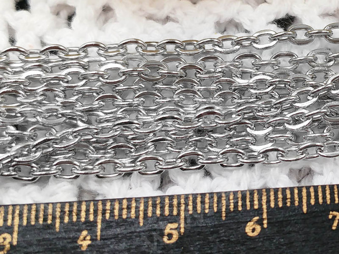 Цепочка S23 Ювелирная сталь с плоским звеном 4*3*0,6мм цвет платины (Хирургическая сталь) (50см)