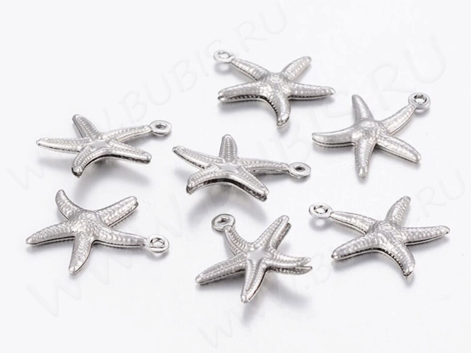 Подвеска Морская звезда 10 19*15*2,3мм цвет платины (Хирургическая сталь)