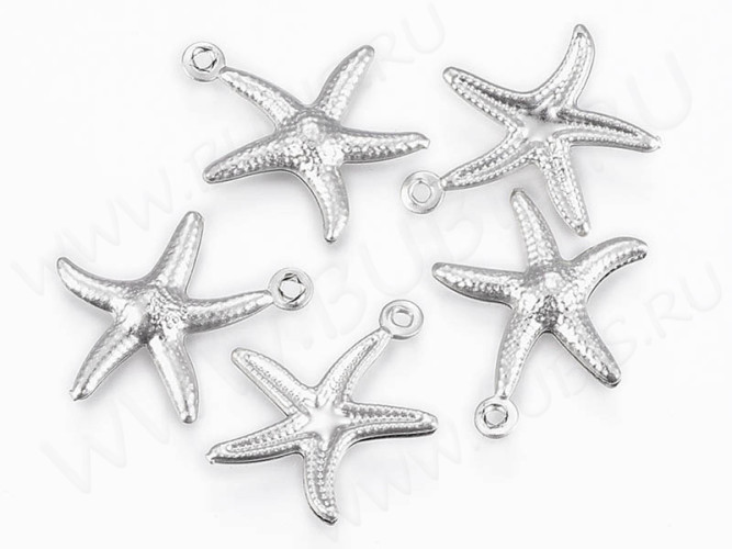 Подвеска Морская звезда 10 19*15*2,3мм цвет платины (Хирургическая сталь)