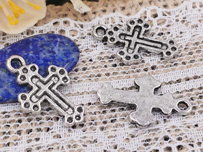 Подвеска Крестик 05 19*12*1,5мм античное серебро (литьё)