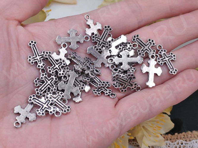 Подвеска Крестик 05 19*12*1,5мм античное серебро (литьё)