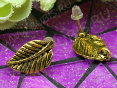 Пуссеты (&quot;гвоздики&quot;) №068 листик 17*12*10мм античное золото (литьё) (1 пара)