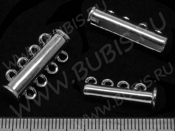 Магнитный замочек №31 слайдер, лифт на 4 нити (8 петелек) 27*11*7мм цвет платины (Brass)