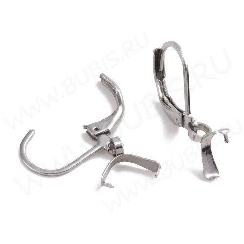 Швензы с французским замком №58 крабики с держателем 24*12*1,7мм цвет платины (Хирургическая сталь) (1 пара)