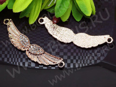 239 Коннектор вставка для браслетов Крылья 57*13*4,5мм розовое золото и прозрачные стразы (сплав и стекло)