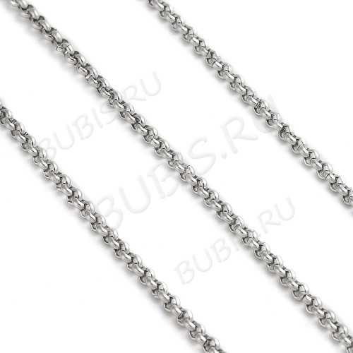 Цепочка S72 Ювелирная сталь Ролло (Rolo) 2,5*2,5*1мм цвет платины (Хирургическая сталь) (50см)