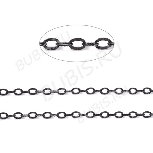 Цепочка S46-B Ювелирная сталь простое плетение плоское звено с узором тонкая 3,5*2,4*0,4мм чёрная (Хирургическая сталь) (50см) 
