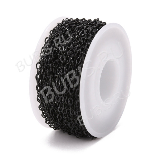 Цепочка S46-B Ювелирная сталь простое плетение плоское звено с узором тонкая 3,5*2,4*0,4мм чёрная (Хирургическая сталь) (50см) 