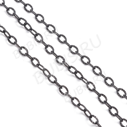 Цепочка S46-B Ювелирная сталь простое плетение плоское звено с узором тонкая 3,5*2,4*0,4мм чёрная (Хирургическая сталь) (50см) 