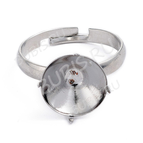 Основа (заготовка) для кольца 176 с сеттингом воронкой 12мм для риволи и страз цвет платины (Хирургическая Сталь)