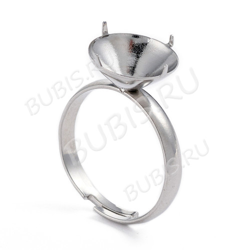 Основа (заготовка) для кольца 176 с сеттингом воронкой 12мм для риволи и страз цвет платины (Хирургическая Сталь)