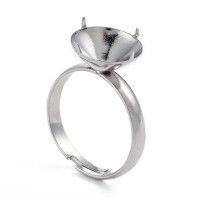 Основа (заготовка) для кольца 176 с сеттингом воронкой 12мм для риволи и страз цвет платины (Хирургическая Сталь)