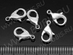 Замочек карабин №011 из латуни малый 9,5*5,5*2,5мм серебристый, без никеля (Brass)