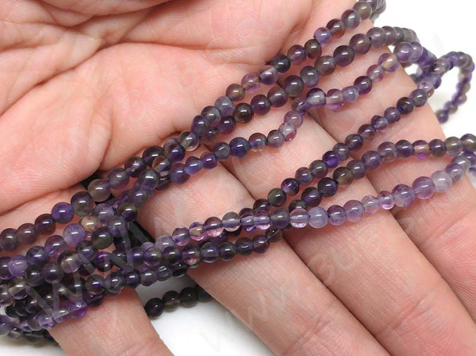 (ОПТ) Бусина округлая 3,5мм Аметист натуральный (камни) (НИТЬ)