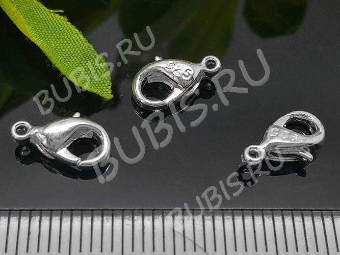 Замочек карабин №063 посеребрённый с пробой 925 10*6*3мм серебристый (Sterling Silver Plated)