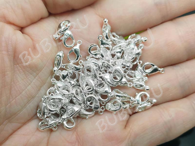 Замочек карабин №063 посеребрённый с пробой 925 10*6*3мм серебристый (Sterling Silver Plated)