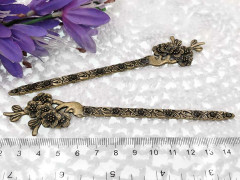 Основа (заготовка) для закладки 21 Античная шпилька Цветы 134*28*4мм античная бронза (литьё)