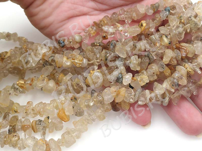 Крошка (галтовка) каменная 186 5-10мм Рутиловый Кварц натуральный (камни) (нить 43-45см)