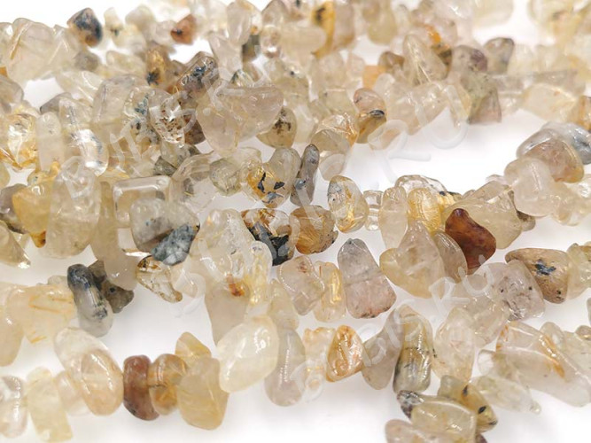 Крошка (галтовка) каменная 186 5-10мм Рутиловый Кварц натуральный (камни) (нить 43-45см)